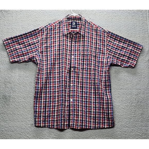Koni Jean Co. Multi Color Plaid  Button Front Short Sleeve Shirt Size XL - Picture 1 of 13